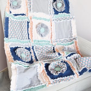 Patrón de colcha de trapo con apliques de flores en PDF / Patrones de colchas de bebé fáciles para principiantes / Tutorial de costura DIY / Descarga de patchwork simple