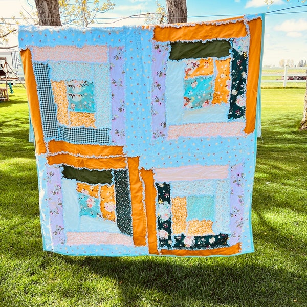 Log Cabin Quilt Patterns PDF, Rag Quilt Throw, Queen Quilt Pattern, Twin Size Quilt