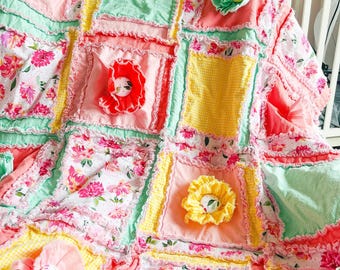 Flower Applique Rag Quilt Pattern PDF | Easy Baby Quilt Patterns for Beginners | DIY Sewing Tutorial | Simple Patchwork Download