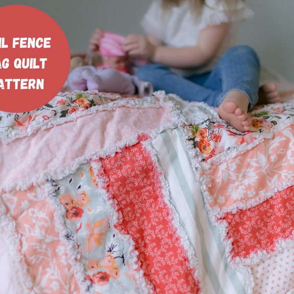 Rail Fence Rag Quilt Pattern for Throw Size Rag Quilt - Can be Easily Made into Larger or Smaller Quilts