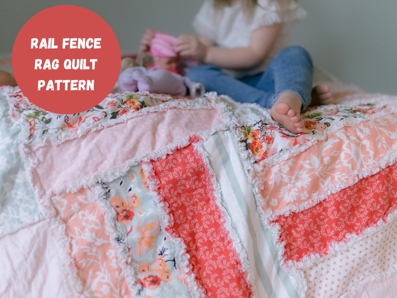 Rail Fence Rag Quilt Pattern for Throw Size Rag Quilt Can be Easily Made into Larger or Smaller Quilts image 1