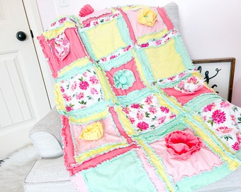 3D Flower Applique Baby Girl Rag Quilt Ebook PDF Quilt Patterns, Easy to Make Baby Rag Quilt with Jellyroll