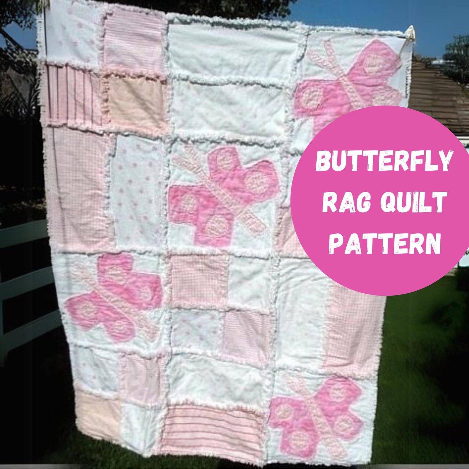 Butterfly Patchwork Quilt Pattern PDF, Easy Baby Quilt Rag Quilt ...