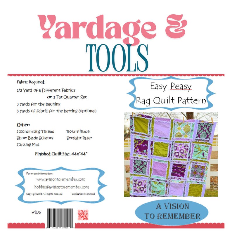 Easy Peasy Rag Quilt Pattern, Beginner Quilt Pattern for Kids and Baby Blankets
