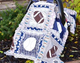 Sports Rag Quilt Beginner Sewing Pattern | DIY Baby Canopy Football Blanket, Baseball Comforter, Basketball Raggy for Boy | Applique Quilts