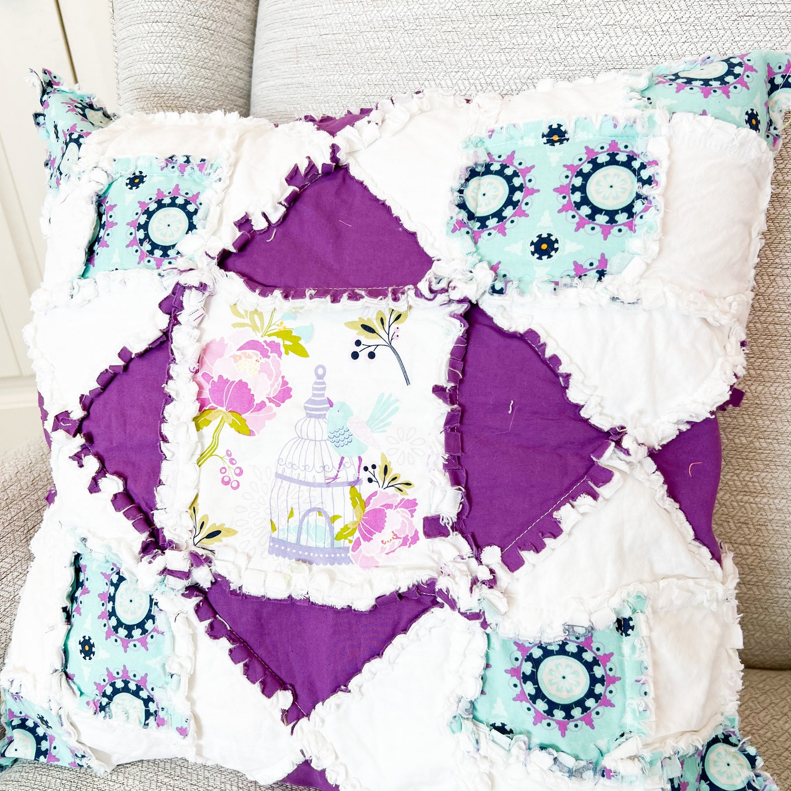 Hourglass and Squares Rag Quilt Pillow Sham Sewing Pattern for 20 Inch