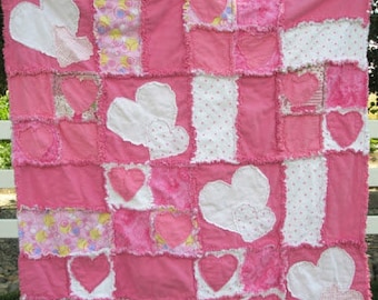 Heart Quilt Pattern, Rag Quilt Pattern, Scrappy Quilt for Easy Baby Quilt