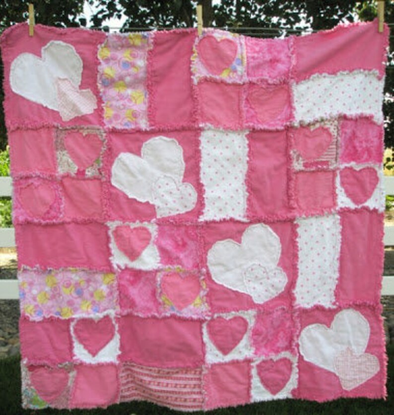 Heart Applique Rag Quilt Pattern for Baby Girl Nursery Etsy