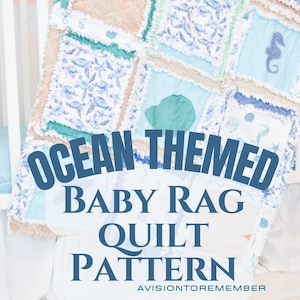 Modello per trapunta Ocean Rag PDF con cavalluccio marino, stella marina, conchiglia, modello per trapunta per principianti, coperta per neonati, istruzioni per trapuntatura facili, download immediato