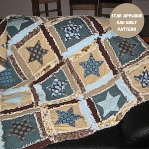 Star Rag Quilt Pattern PDF | Baby Quilt Patterns for Beginners | Raw Edge Applique Tutorial | Easy Patchwork Sewing | Instant Download