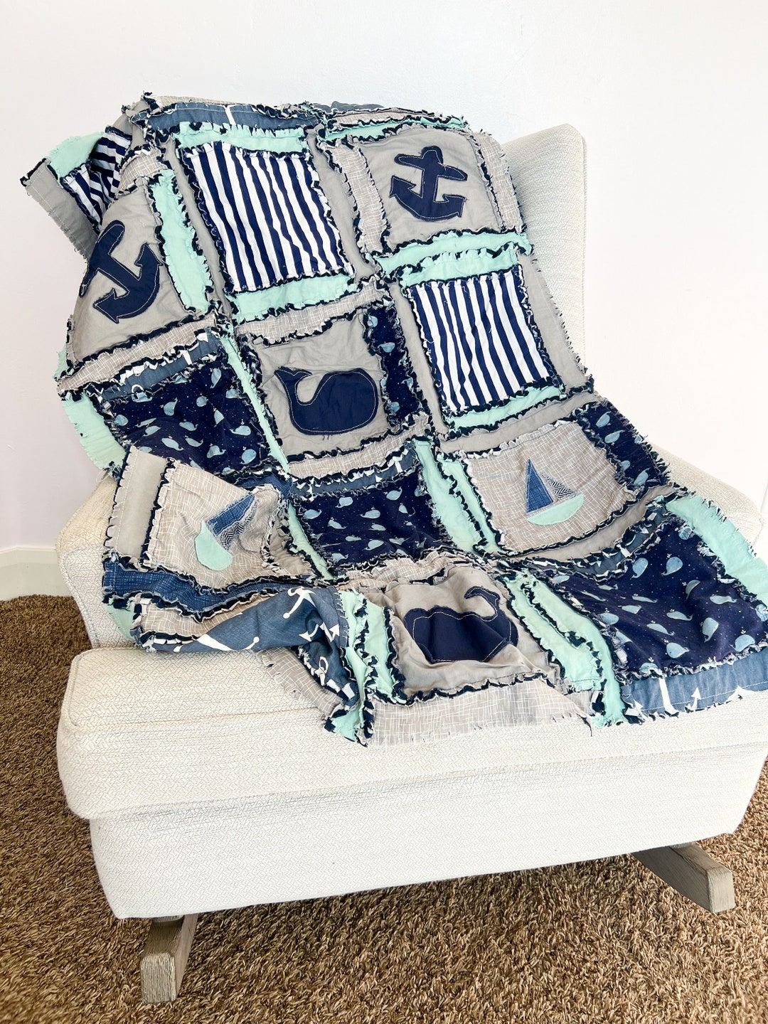 Fish Rag Quilt Nautical Baby Rag Quilt Pattern, Baby Quilt Pattern | Sew Rag Quilt ...