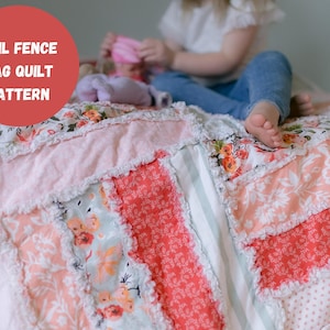 Rail Fence Rag Quilt Pattern for Throw Size Rag Quilt - Can be Easily Made into Larger or Smaller Quilts