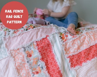 Rail Fence Rag Quilt Pattern for Throw Size Rag Quilt - Can be Easily Made into Larger or Smaller Quilts