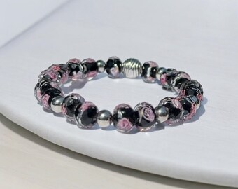 Armband met zwarte rozenkraal, gefacetteerde glazen spacer-sieraden