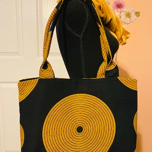 Asha Collection of Ankara Handbags: Black and Gold Tote Bag