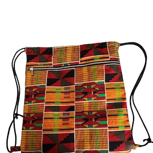 Kente Drawstring Bag-African Print Backpack-Handmade Cinch Bag-Lightweight Everyday Bag-Gift for Her/Him-African Kente Drawstring Backpack