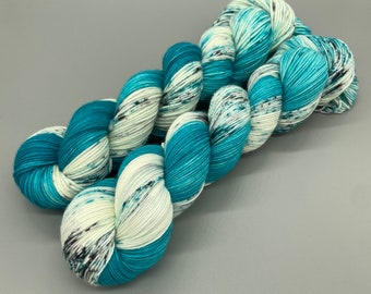 Hand Dyed Yarn, Superwash Merino wool, Turquoise, White, Black, Speckled Yarn, Fingering Weight, DK, Sport, Worsted Weight - Arctic Blast