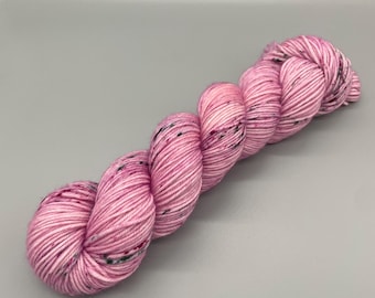 Hand Dyed Yarn, 100% Superwash Merino, DK Weight, Pink, Pink and Green Speckles, Lightly Speckled - 231yds per skein - Peonies