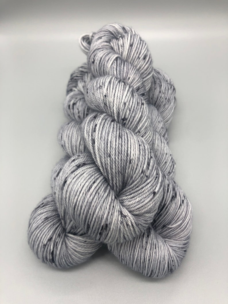 Hand Dyed Yarn, Superwash Merino wool, Gray base, Speckled, Fingering Weight, Sport, DK, Worsted Weight A Walk in the Night image 4