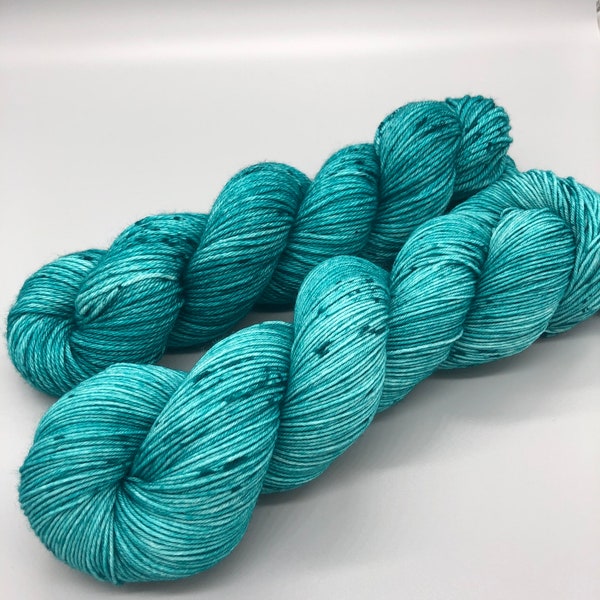 Hand Dyed Yarn, Superwash Merino wool, Teal Green base, Teal lightly Speckled, Fingering Weight, Sport, DK, Worsted Weight - Hidden Gem