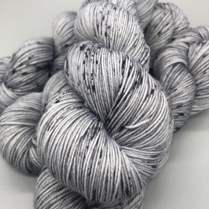 Hand Dyed Yarn, Superwash Merino wool, Gray base, Speckled, Fingering Weight, Sport, DK, Worsted Weight A Walk in the Night image 2