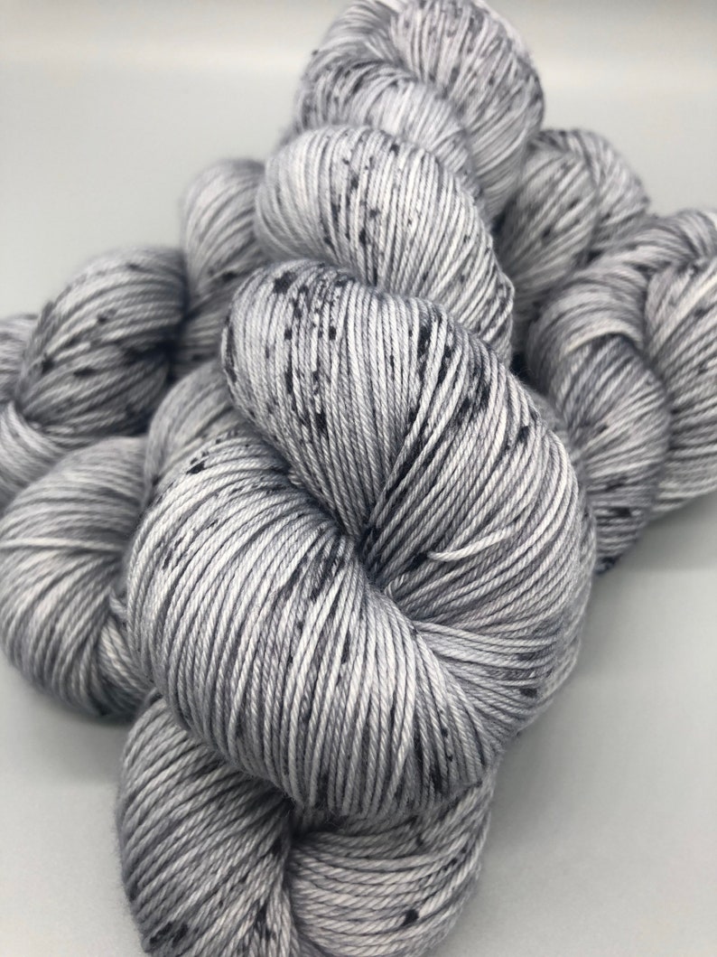 Hand Dyed Yarn, Superwash Merino wool, Gray base, Speckled, Fingering Weight, Sport, DK, Worsted Weight A Walk in the Night image 2