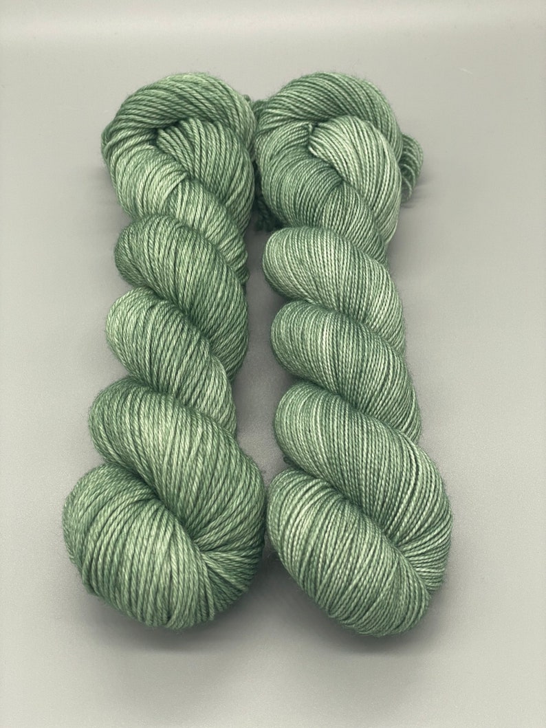 Hand Dyed Yarn, Superwash Merino wool, Green tonal, Green semi solid, Fingering Weight, Sport, DK, Worsted Weight Mellow Meadows image 2