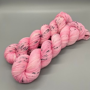 Hand Dyed Yarn, Superwash Merino wool, Pink, Black, Speckled Yarn, Fingering Weight, Sport, DK, Worsted Weight - Trina Rose
