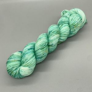 Hand Dyed Yarn, Superwash 75% Merino Wool, 25 Nylon Fingering, Green, Yellow Speckles - 463yds per skein