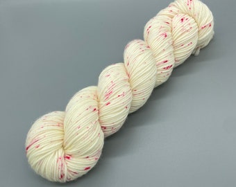 Hand Dyed Yarn, 100% Superwash Merino, DK Weight, White, Pink, speckles - 231yds per skein - Pretty in Pink