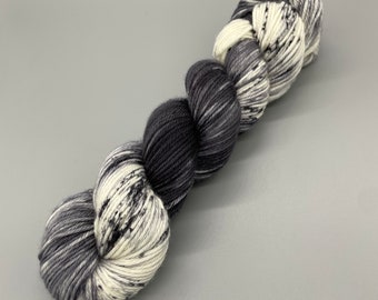 Hand Dyed Yarn, 100% Superwash Merino Wool, Worsted Weight, Black, Gray, White,  Speckles - 218yds per skein - Midnight Moon