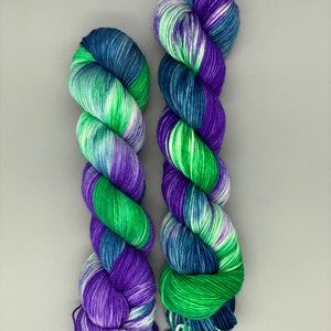 Hand Dyed Yarn, Superwash Merino wool, Purple, Green, Blue, White, Variegated Yarn, Fingering Weight, Sport, DK, Worsted Northern Lights image 2