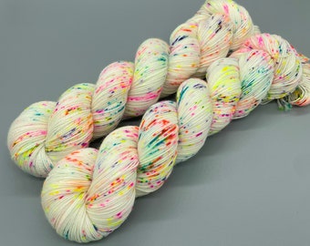 Hand Dyed Yarn, Superwash Merino wool, Fluorescent Speckled Yarn, Fingering Weight, Sport, DK, Worsted Weight - Sprinkles