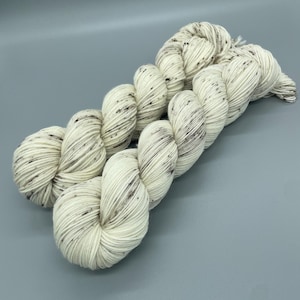 Hand Dyed Yarn, Superwash Merino wool, White, Brown Speckled, Fingering Weight, DK, Sport, Worsted Weight - Sandman