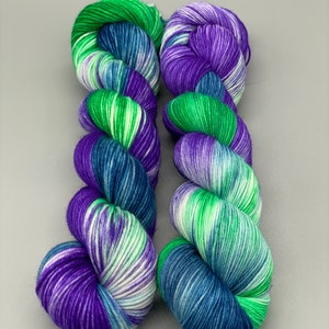 Hand Dyed Yarn, Superwash Merino wool, Purple, Green, Blue, White, Variegated Yarn, Fingering Weight, Sport, DK, Worsted Northern Lights image 3