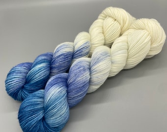 Hand Dyed Yarn, Superwash Merino wool, Blue, Light Blue, White, Variegated Yarn, Fingering Weight, Sport, DK, Worsted Weight - Deep Seas