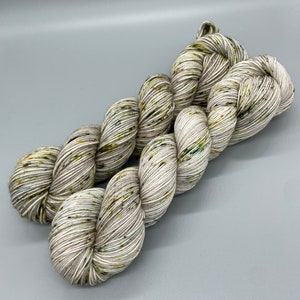 Hand Dyed Yarn, Superwash Merino wool, Tan, Light Brown, Green, BlueSpeckled, Fingering Weight, Sport, DK, Worsted Weight - Misty Forest