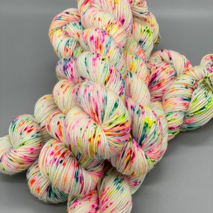 Hand Dyed Yarn, Superwash Merino wool, Fluorescent Speckled Yarn, Fingering Weight, Sport, DK, Worsted Weight Neon Lights image 2