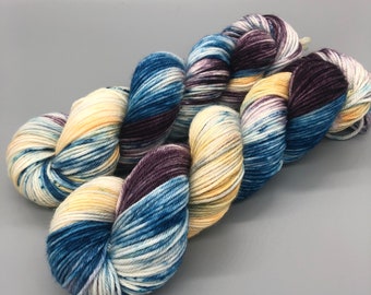 Hand Dyed Yarn, Blue, Gold, Yellow, Purple Worsted Weight 100% Superwash Merino Wool 100g/218yds - Gone Fishing