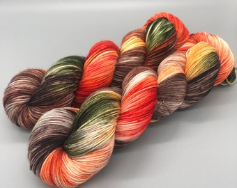 Hand Dyed Yarn, Superwash Merino wool, Brown, Orange, Green, Yellow, Fingering Weight, Sport, DK, Worsted Weight - Fall Predictions