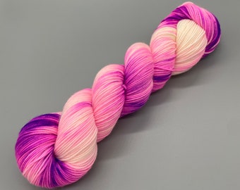 Hand Dyed Yarn, 100% Superwash Merino Wool, Sport weight, Pink, White  - 328yds per skein - Pink Lady