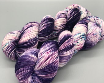 Hand Dyed Yarn, Superwash Merino wool, Purple, Pink, Turquoise, Speckled, Fingering Weight, Sport, DK, Worsted Weight - Watercolors