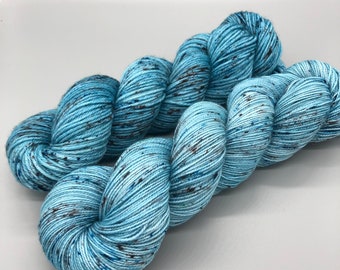 Hand Dyed Yarn, Superwash Merino wool, Blue, Brown, Silver, Fingering Weight, Sport, DK, Worsted Weight, Speckled - Silver Lake