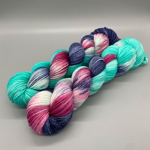 Hand Dyed Yarn, Superwash Merino wool, Aqua, Navy, Pink, White, Variegated Yarn, Fingering Weight, Sport, DK, Worsted - Winter Wonderland