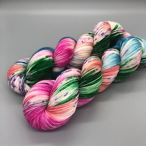Hand Dyed Yarn, Superwash Merino wool, Pink, Peach, Blue, Green, Purple Speckle, Fingering Weight, Sport, DK, Worsted Weight - Island Beauty