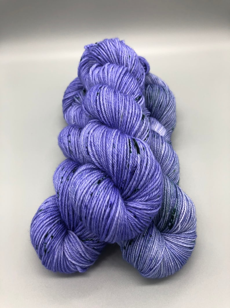 Hand Dyed Yarn, Superwash Merino wool, Purple, Green Speckled, Fingering Weight, Sport, DK, Worsted Weight Lavender Fields image 2