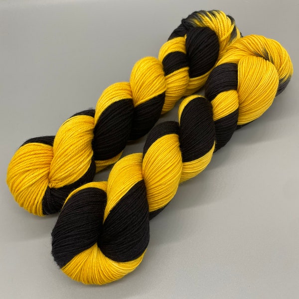 Hand Dyed Yarn, Superwash Merino wool, Black, Gold, Fingering Weight, Sport, DK, Worsted Weight - Here We Go Steelers