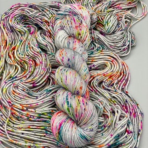 Hand Dyed Yarn, Superwash Merino wool, Gray base, Rainbow Speckles, Fingering Weight, Sport, DK, Worsted Weight Its Time to Party image 7