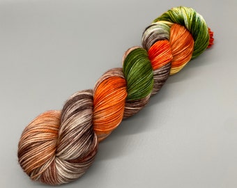 Hand Dyed Yarn, Superwash 100% Merino Wool, Sport Weight, Brown, Yellow, Orange, Green - 328yds per skein - Fall Predictions