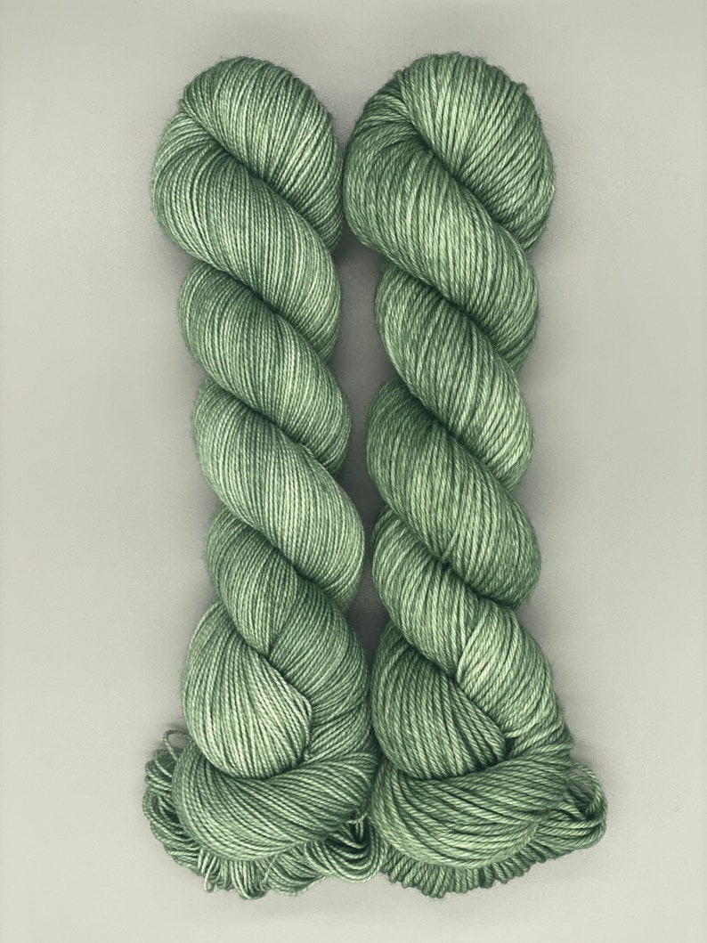 Hand Dyed Yarn, Superwash Merino wool, Green tonal, Green semi solid, Fingering Weight, Sport, DK, Worsted Weight Mellow Meadows image 3